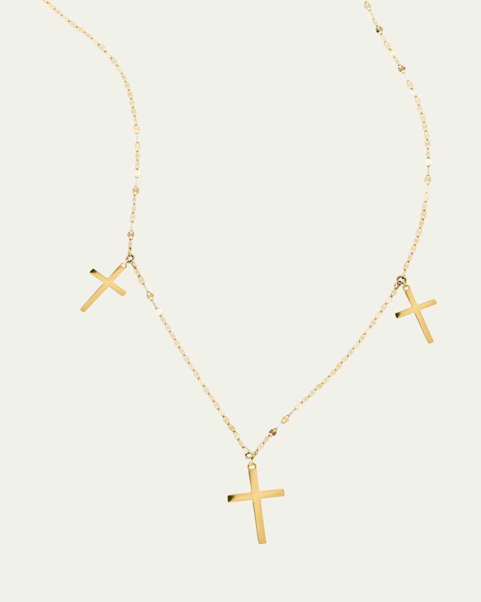 14k Yellow Gold Triple Cross Necklace